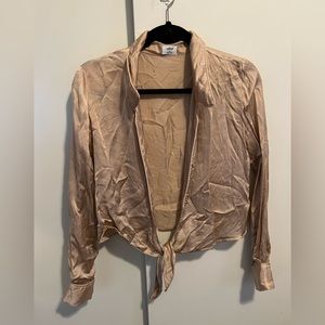 Aritzia silk front-tie blouse.